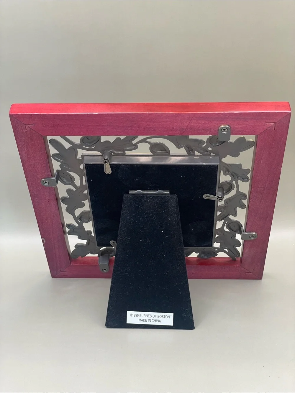VTG Burnes Of Boston 2 Tone Metal Acorns Wood Easel Back Photo Frame 3.5x3.5”